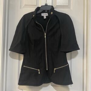 joseph ribkoff Cape Vest Us 8 Women's Black Gold Zipper Top Old Money 183351